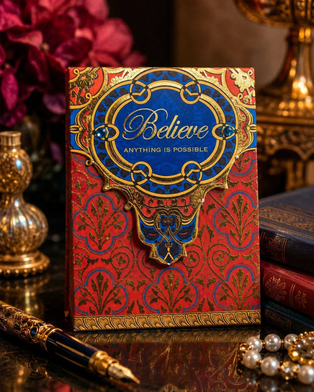 Punch Studio Believe Jeweled Notepad 75 Sheets Gold Foil Magnetic Closure 86558